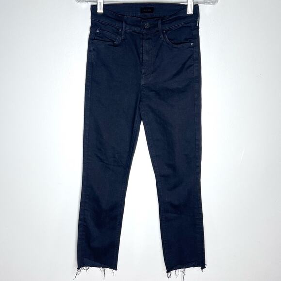 Mother The Mid Rise Dazzler Ankle Step Fray Jeans Denim in Not Guilty Black 24 - Picture 2 of 9